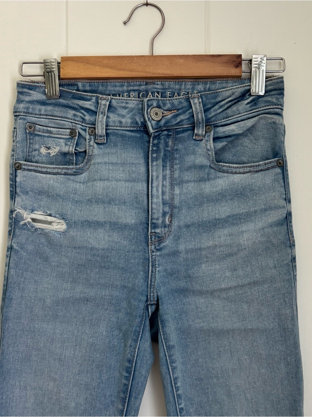 American Eagle Outfitters Medium Blue Distressed Flare Jeans - Picture 3 of 9